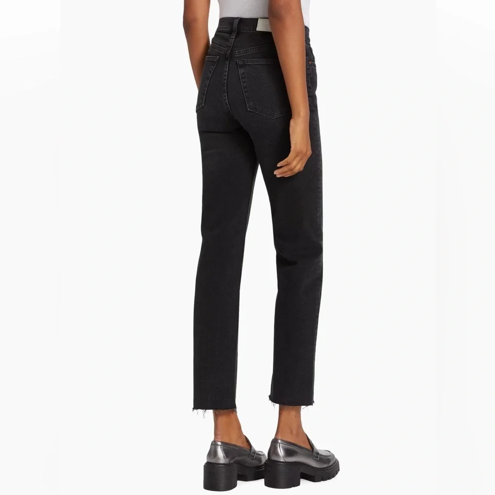 RE/DONE Jeans 70s Ultra High Rise Stove Pipe Black Denim Women Size 26 $265 NWT
